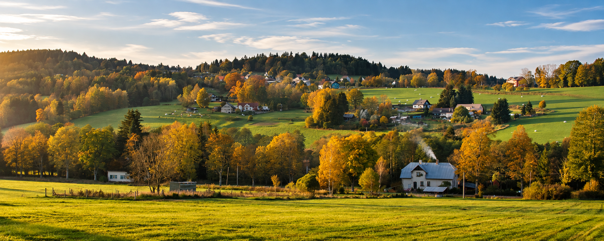 Podzimní krajina obce Obora